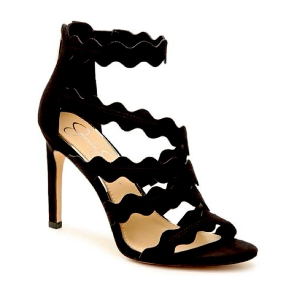 Jessica Simpson Caveena Ankle Strap Scallop Detail Heels 6M Black